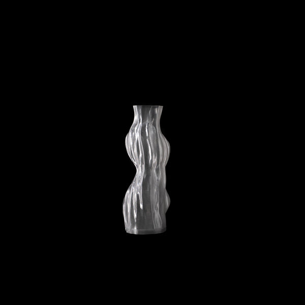 Vase étanche Aria transparent vu de côté sur fond noir de S7DE STUDIO